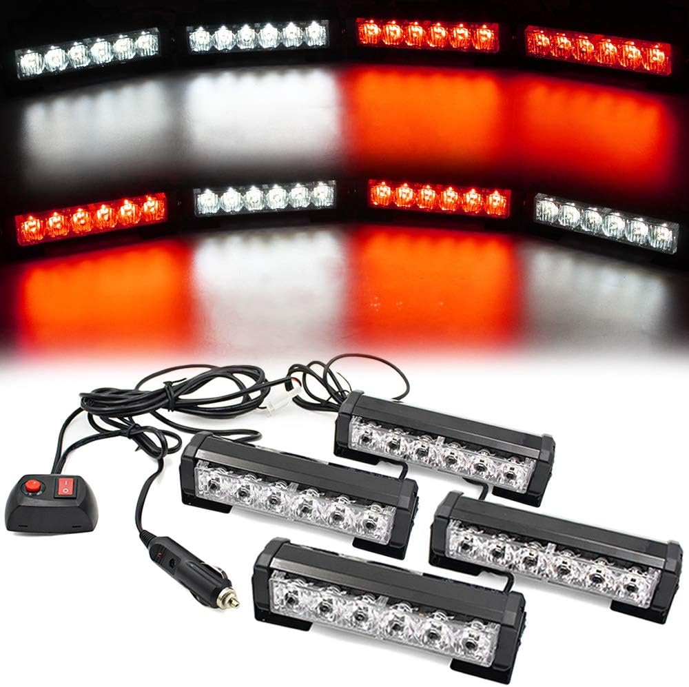 FOXCID 4 X 6 LED 7 Modes Traffic Advisor Emergency Warning Vehicle Strobe Lights for Interior Roof/Dash/Windshield/Grille/Deck Universal Waterproof White Amber