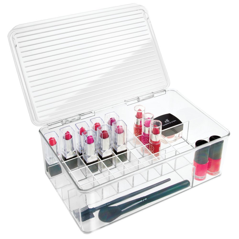 iDesign Clarity Lipstick and Cosmetic Organizer with Lid for Vanity