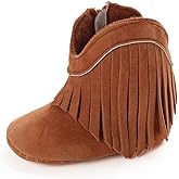 Meckior Baby Girls Cowboy Tassel Boots Side Zipper Moccasins Soft Bottom Non-Slip Toddler Shoe