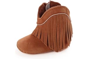 Meckior Baby Girls Cowboy Tassel Boots Side Zipper Moccasins Soft Bottom Non-Slip Toddler Shoe