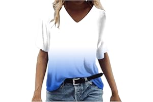 COJCOIHN Womens V Neck Gradient Color Sleeve Summer Tops V Neck Short Sleeve Tshirts Tunic Shirts Soft Blouse Plus Size.S-5XL