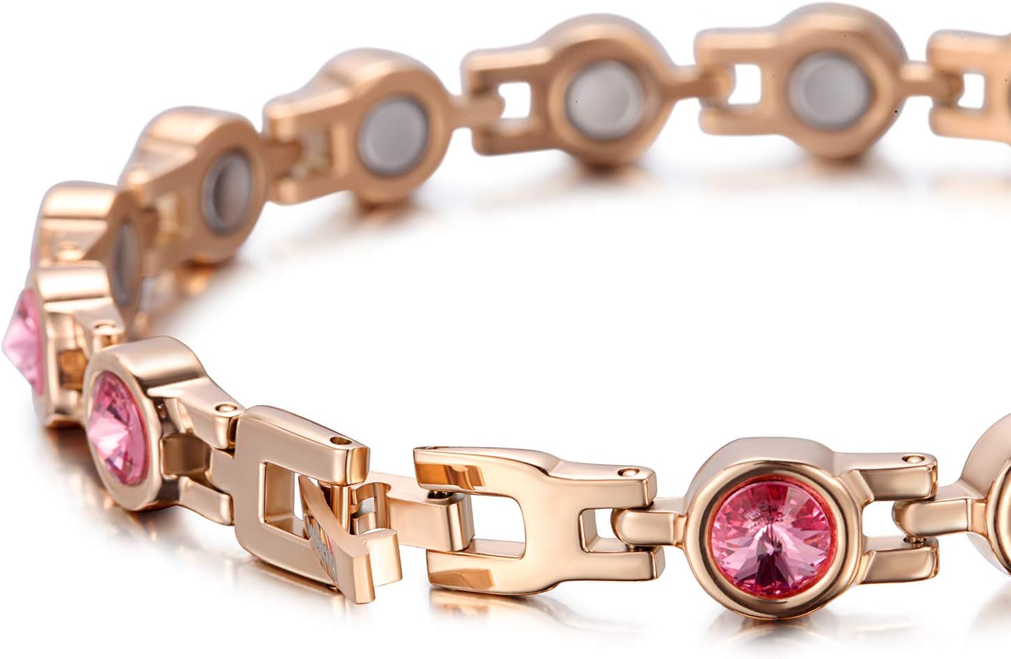RainSo Titanium Magnetic Bracelet for Women - Rose Gold Plated Crystal Jewellery, Rose Gold Pink, 21.5 centimeters - Image 4
