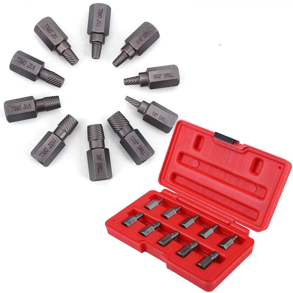Hex Head Extractor Set, 10 Pcs 3.2-10.3mm 1/8in-13/32in Hex Head Multi-Spline Screw Extractor Set Damaged Bolt Extractor Set for Rust Damaged Studs Bolt Remover Out