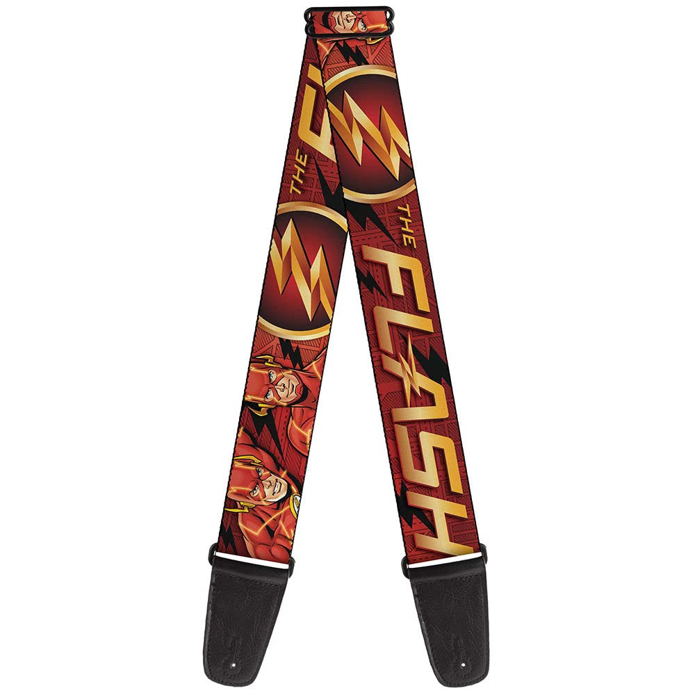 Buckle-Down GS-WFL006 Guitar Strap The Flash Logo3 Poses Black Red Gold , 2" Wide - 29-54" Length