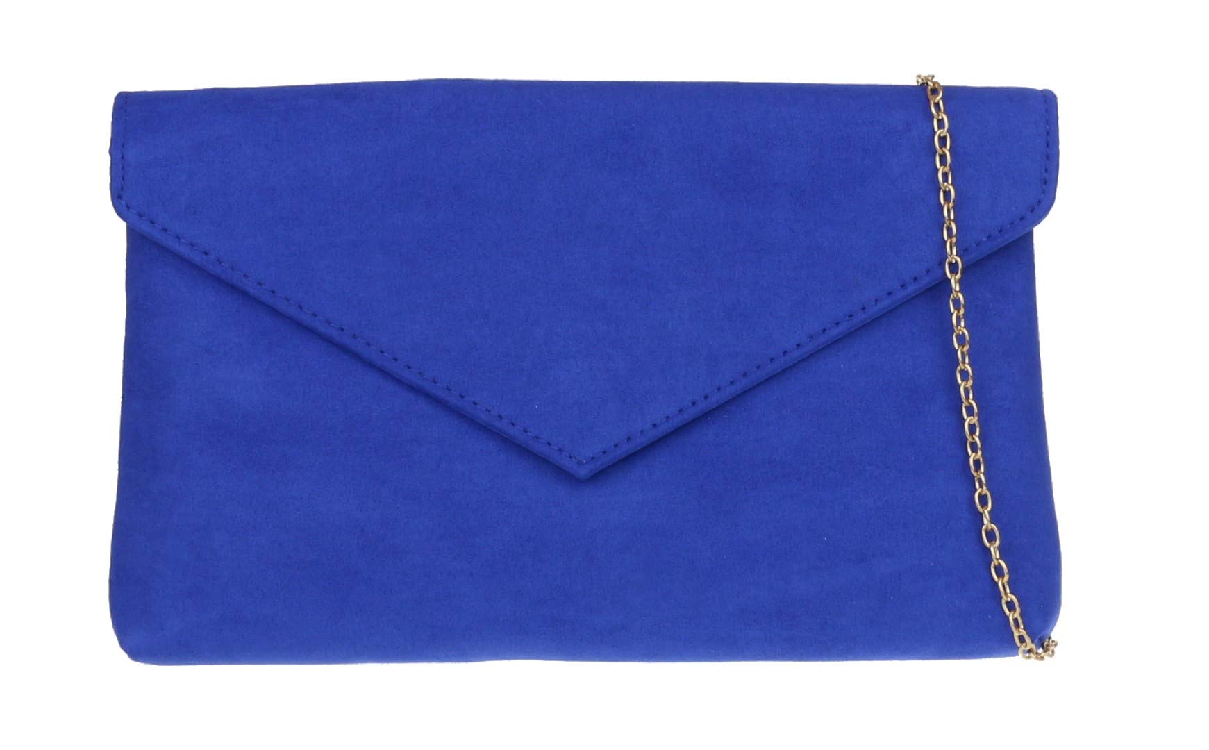 Girly Handbags Womens Faux Suede Clutch Bag with Detachable Chain Strap, Evening Bag for Weddings and Parties- Royal Blue
