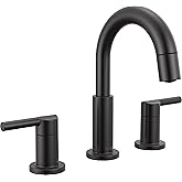 Delta Nicoli Matte Black Bathroom Faucet with Sprayer, 8 Inch 3 Hole Widespread Bathroom Sink Faucet with Pull Out Sprayer, Push-Pop Drain, Matte Black 35749LF-BLPD