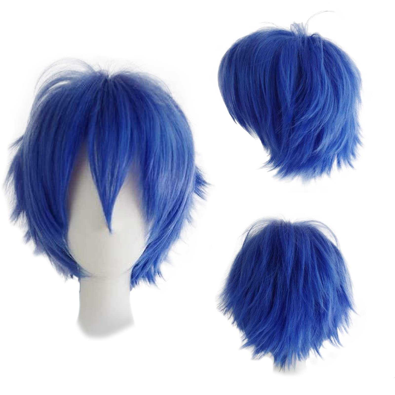 Gairyan Short Blue Wig Cosplay Wig Unisex Anime Cosplay Wigs for Women/Men Straight Fluffy Wig Costume Theme Party Fancy Dress Wigs Halloween Wig Comic-Con Costumes Accessories, Dark Blue
