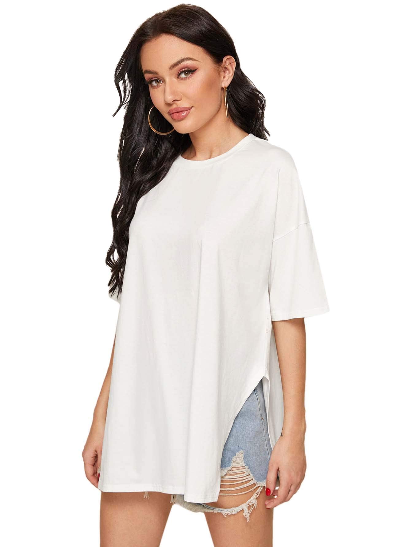 Photo 1 of Floerns Women's Casual Basic Short Sleeve Loose T-Shirt Tee Tops A White M