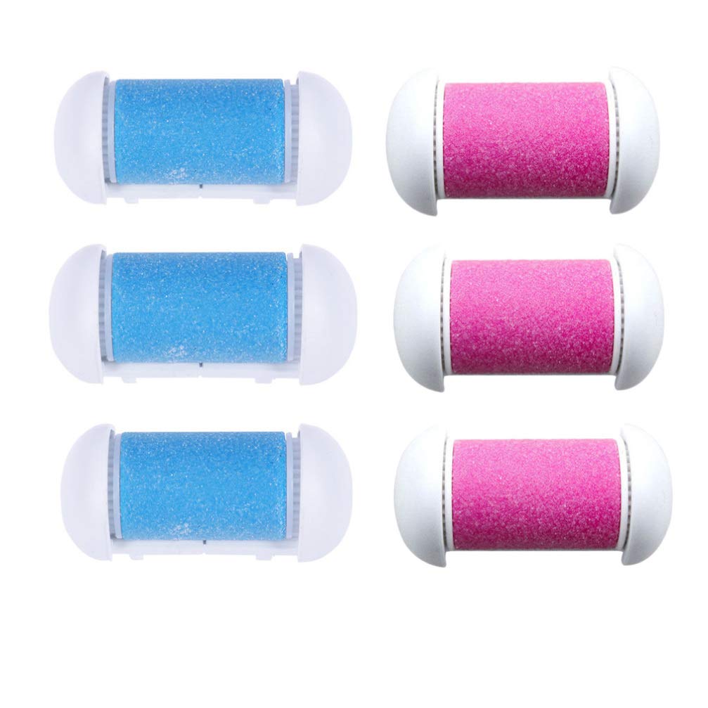 SOLUSTRE 6pcs Coarse Replacement Roller Refill Heads Pedicure Foot File Cracked Skin Corns Remover Refill for Electronic Foot File Pink and Blue