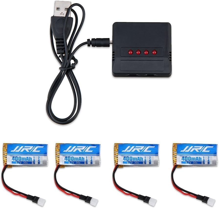 4PCS 3.7V 400mAh Li-po Battery For Hubsan x4 107c 107d 107l H107P H108 JJRC H31 UDI U816A Walkera RC Quadcopter Drone With 4 in 1 Battery Charger