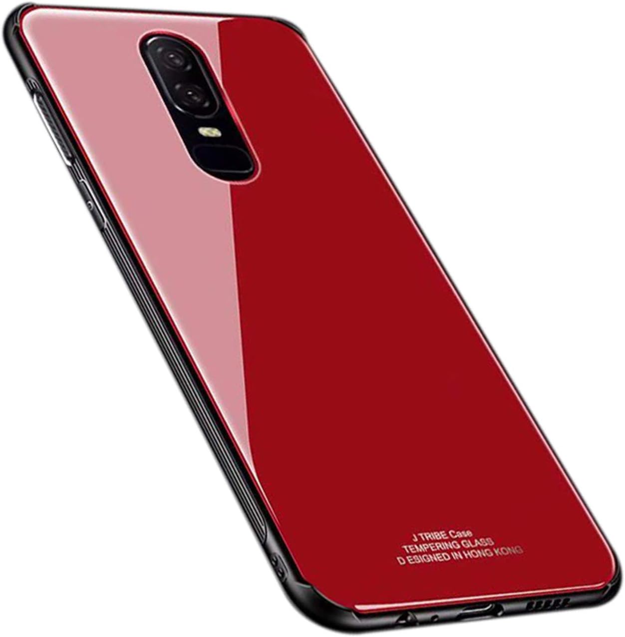 UNIYA OnePlus 6 Case, Slim Fit Tempered Glass Back +Soft TPU Bumper Scratch Resistant Case (Red)