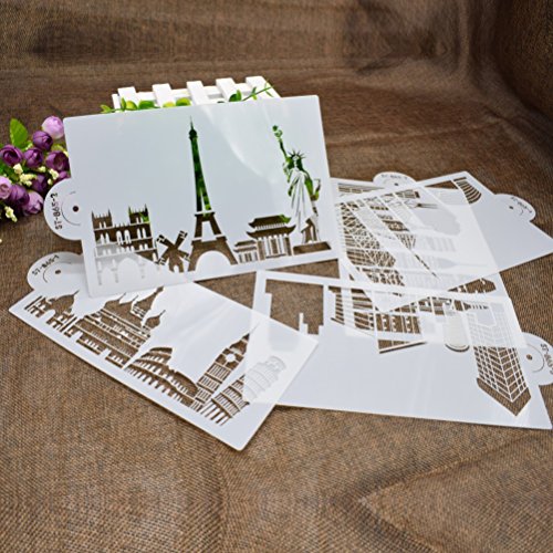 AK ART KITCHENWARE 5pcs/set 8.55 inch Landmark Building Plastic Stencils Template for Fondant Cake Decorating Supplies Decor Stencil Mold White ST-865 - Thumbnail 4