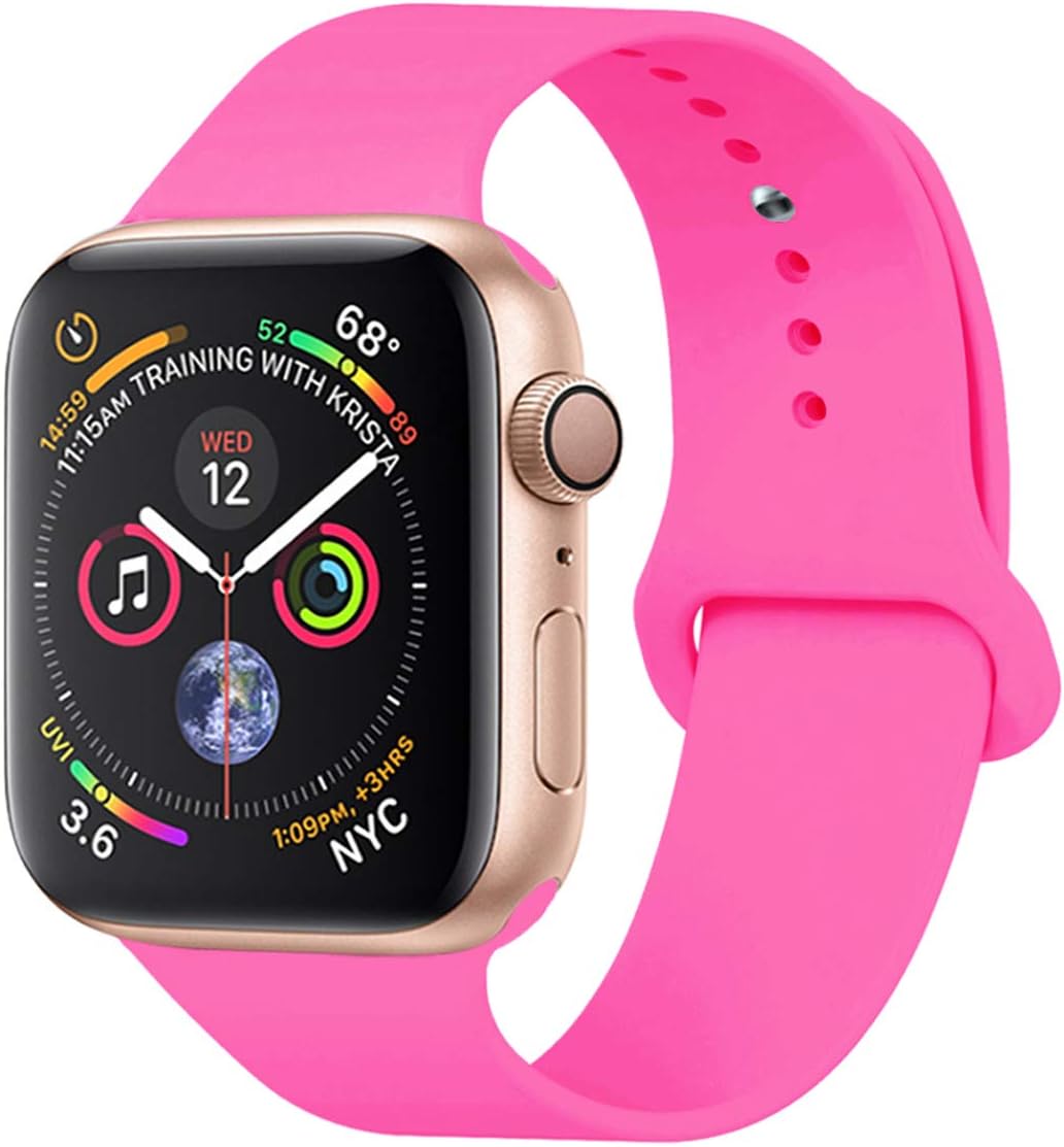 YC YANCH Compatible with for Apple Watch Band 42mm 44mm, Soft Silicone Sport Band Replacement Wrist Strap Compatible with for iWatch Series 5/4/3/2/1, Nike+, Sport, Edition, M/L, Barpink