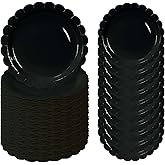 FALIZIFU 50 Pcs Black Scalloped Paper Plates 7 Inch Disposable Black Scalloped Dinner Plates for Wedding Baby Shower Birthday Party Supplies Disposable Dessert Plate