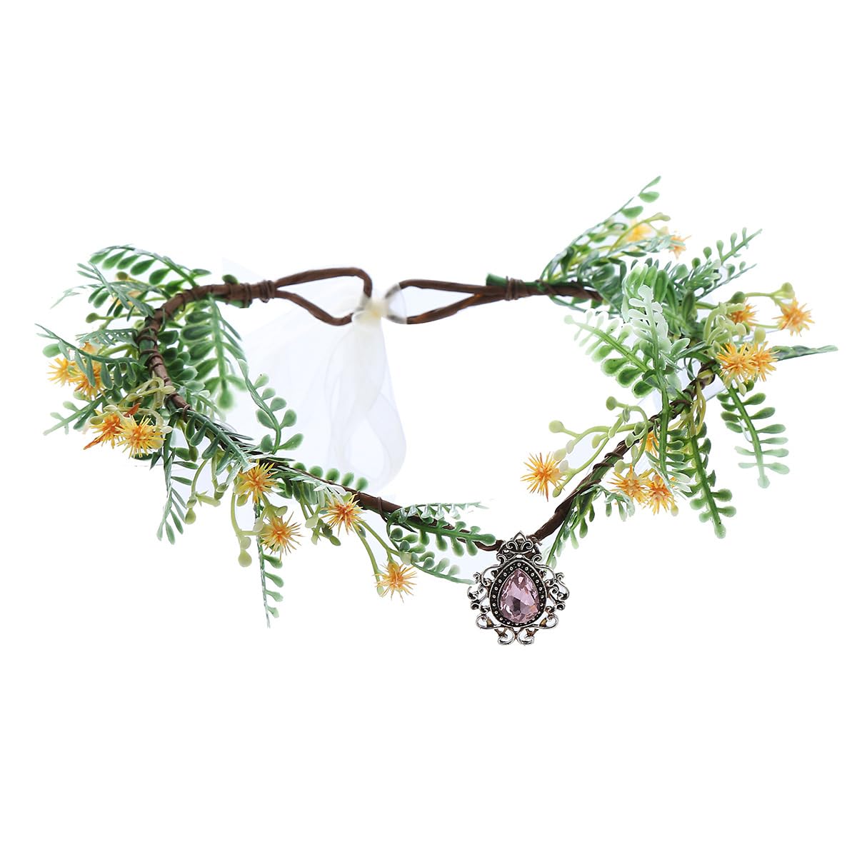 LEEMASING Flower Headband Elf Garland Crown Fairy Floral Diademas Headpiece For Easter Carnival Party Bridal Wedding (Yellow Pink)