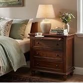 Merax Wood Nightstand with Drawers, Large Bedside End Table, Brown | Farmhouse Bedside Table with 3 Storage Drawers &amp; Pull Out Tray, Rustic Wood Nightstand for Big Bed (No Guide Rails)