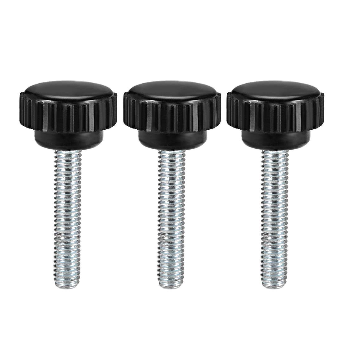 sourcing map M6 x 35mm Metric Male Thread Knurled Clamping Knobs Grip Thumb Screw on Type Hand Clamping Handle Bolt with Plastic Knobs Black 3 Pcs
