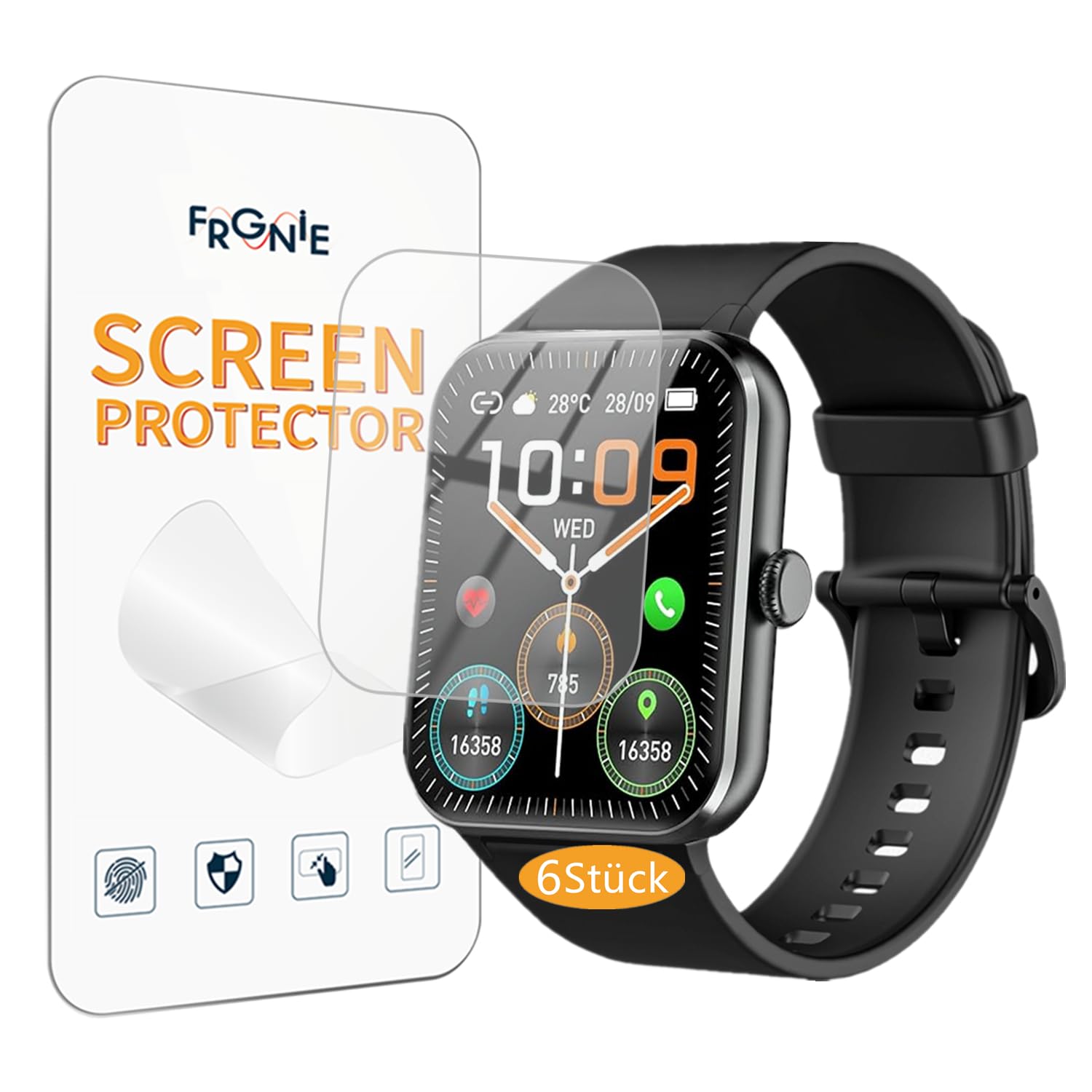 Frgnie Screen Protector Compatible with Blackview R50 / R50 Pro Smartwatch 1.85 Inch (6 Pieces) HD Flexible TPU, Compatible with IOWODO R30 Pro Smartwatch 1.85 Screen Protector