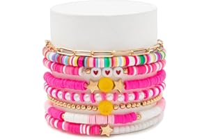 8Pcs Clay Bead Preppy Bracelet for Teen Girls Preppy Bracelets Kit Preppy Y2k Jewelry Accessories Y2k Beaded Bracelets for Su