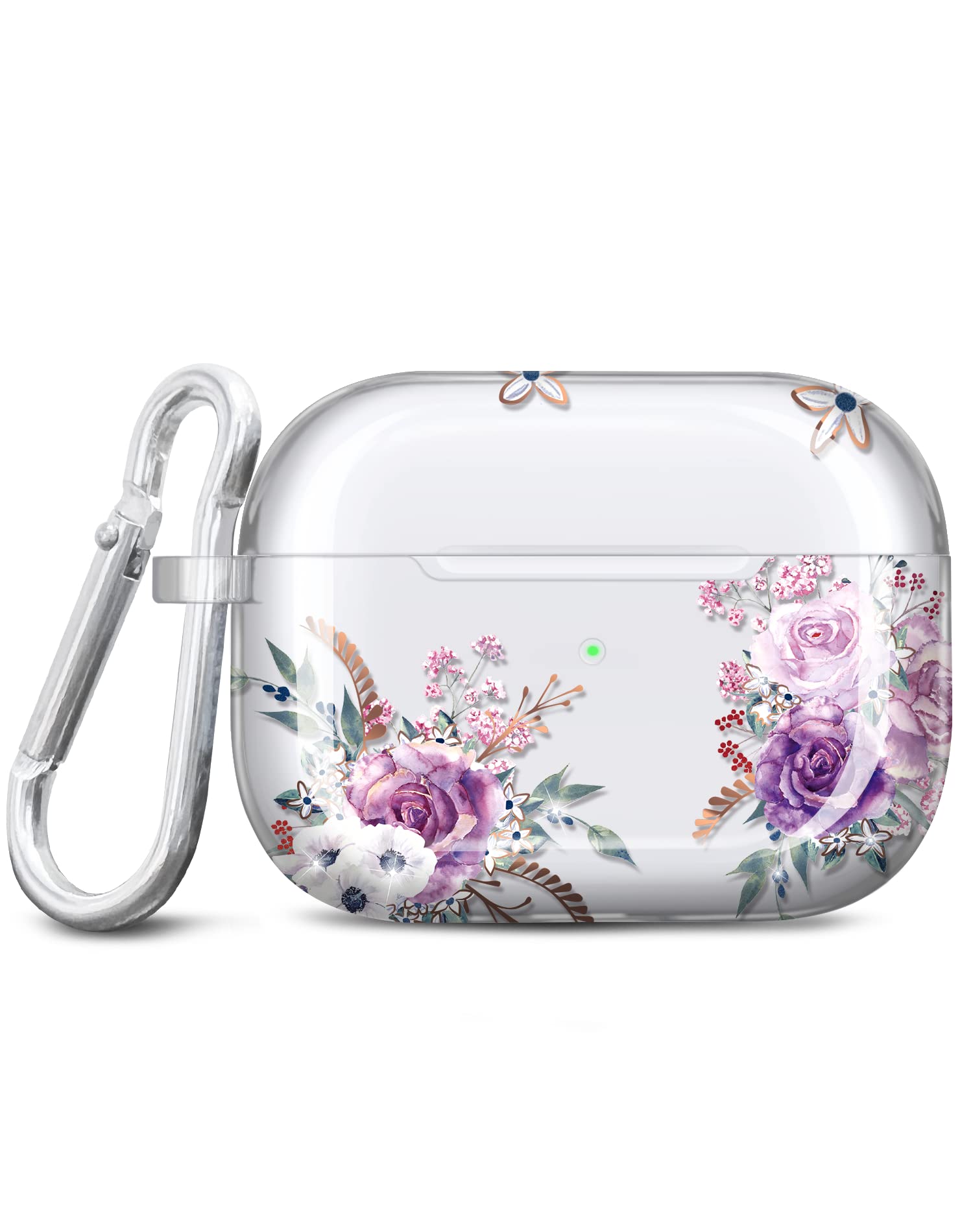 JIAXIUFEN for Airpods Pro 2nd Generation Case Cover Gold Glitter Flower Design Protective TPU Skin for Women Girl with Keychain Compatible with AirPods Pro 2019/Pro 2 Gen 2022, Purple Pink