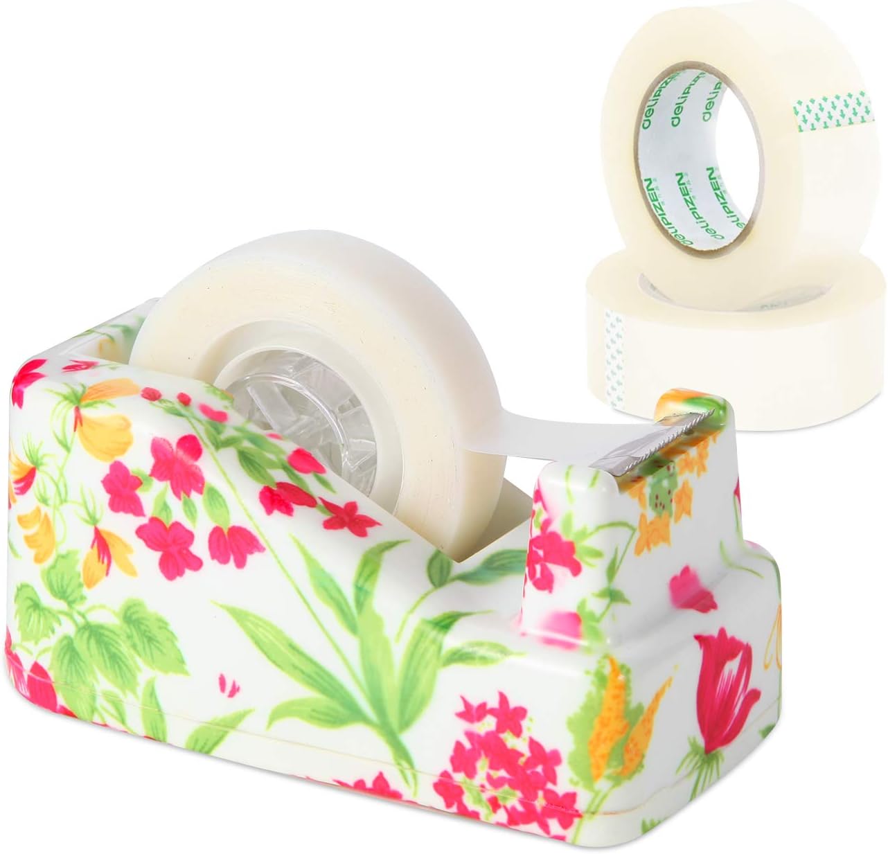 VIBRANZ-LAB Cute Tape Dispenser Desk Home Office Desk Supplies Fun Desk Accessories Floral Office Tape Dispensers Cute Office Supplies for Women Desk Weighted Non-Skid Non-Slip Base : Office Products