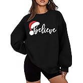 LHBNK Believe Christmas Shirt Womens Believe Plaid Print Tree T-Shirt Xmas Long Sleeve Sweatshirt Holiday Shirts Tops