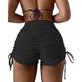 AFOLIRY Women's V Cross High Waisted Swim Shorts Ruched Side Tie Boy Shorts Swimsuit Bottoms with Liner