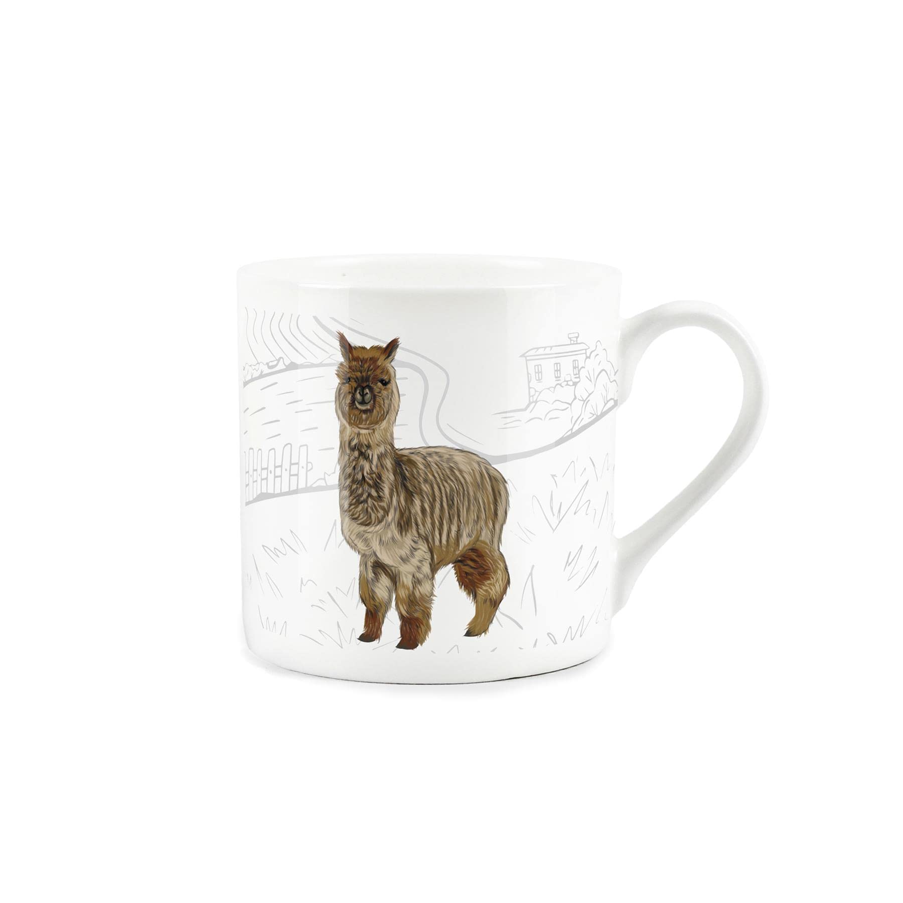 Purely Home Countryside Farmyard Alpaca - Fine Bone China White Mug Coffee/Tea Present Gift for Animal Lovers