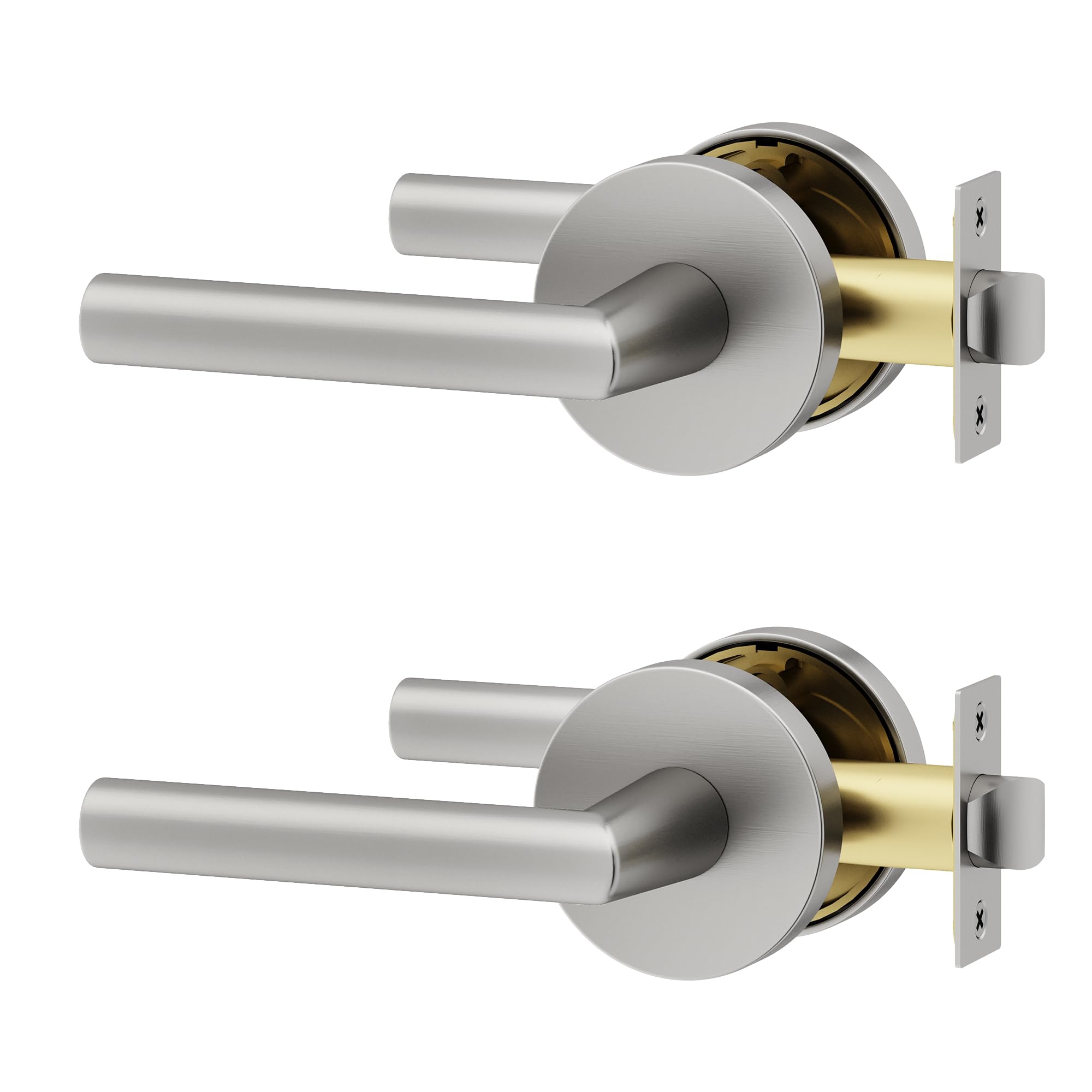 Photo 1 of Okun Stark 2-Pack Brushed Nickel Passage Door Levers – Reversible Non-Locking Interior Handles with Sleek Concealed-Mount Design for Hallways & Closets