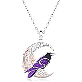 Howenal Moon Raven Neckalcce for Women - 925 Sterling Silver Crow Necklace Gothic Ravens Jewelry Gift Bird Necklaces for Women Men Crow Gifts Fashion Animal Pendant for Party