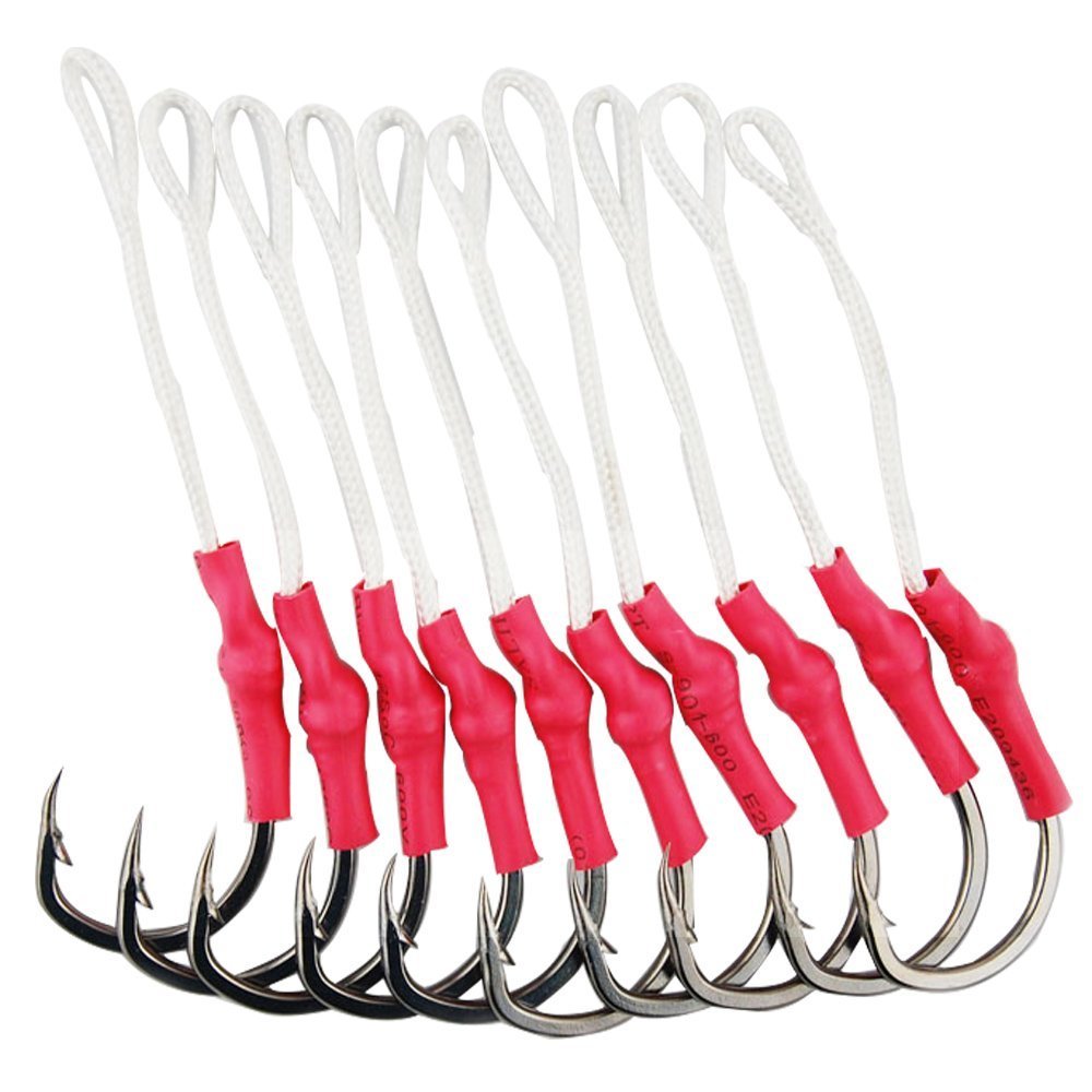 Assist Fishing Hooks with PE Braid Line for Jigging,50pcs Live Bait Stainless Steel Jigging Assist Hooks Vertical Butterfly Jig Hooks Slow Pitch Fishing Hook (8/0_50pcs)