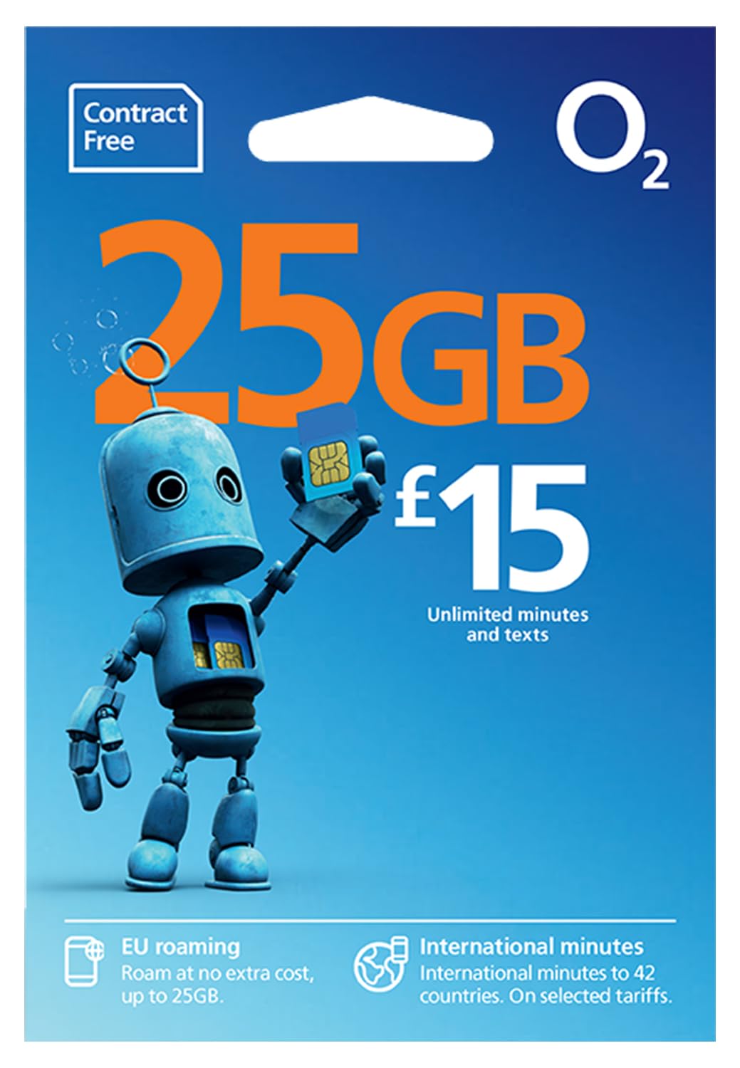 O2 SIM Card UK & EUROPE PREPAID PAYG £15 Bundle 25GB data, unlimited minutes & texts