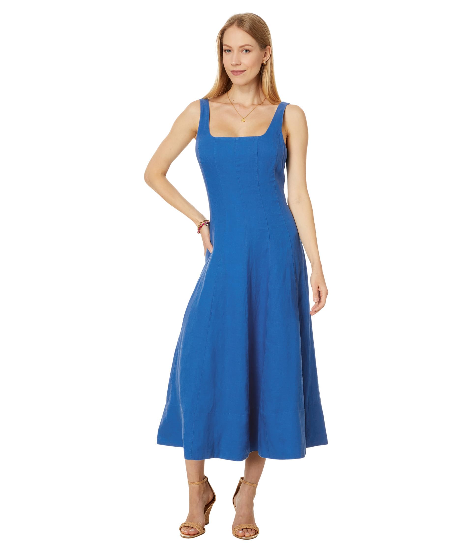 knee length dresses for ladies Romantic Linen Midi Dress With Front Tie & Soft Ruffle  Claudio Milano