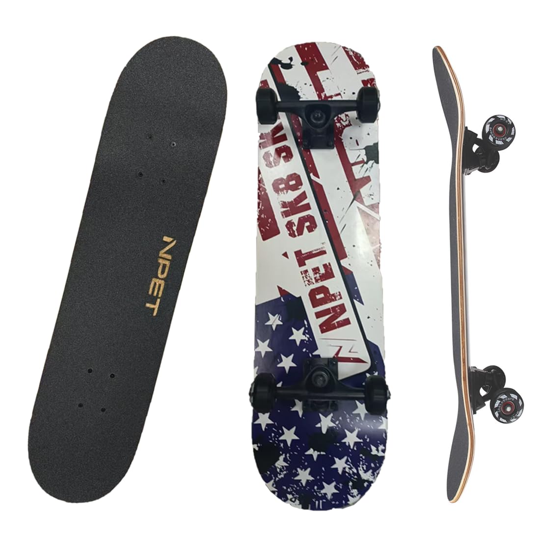 Photo 1 of ** SIMILAR *** NPET Pro Skateboard Complete 31 Inch 7 Layer Canadian Maple Double Kick Concave Deck Skating Skateboard - Flag