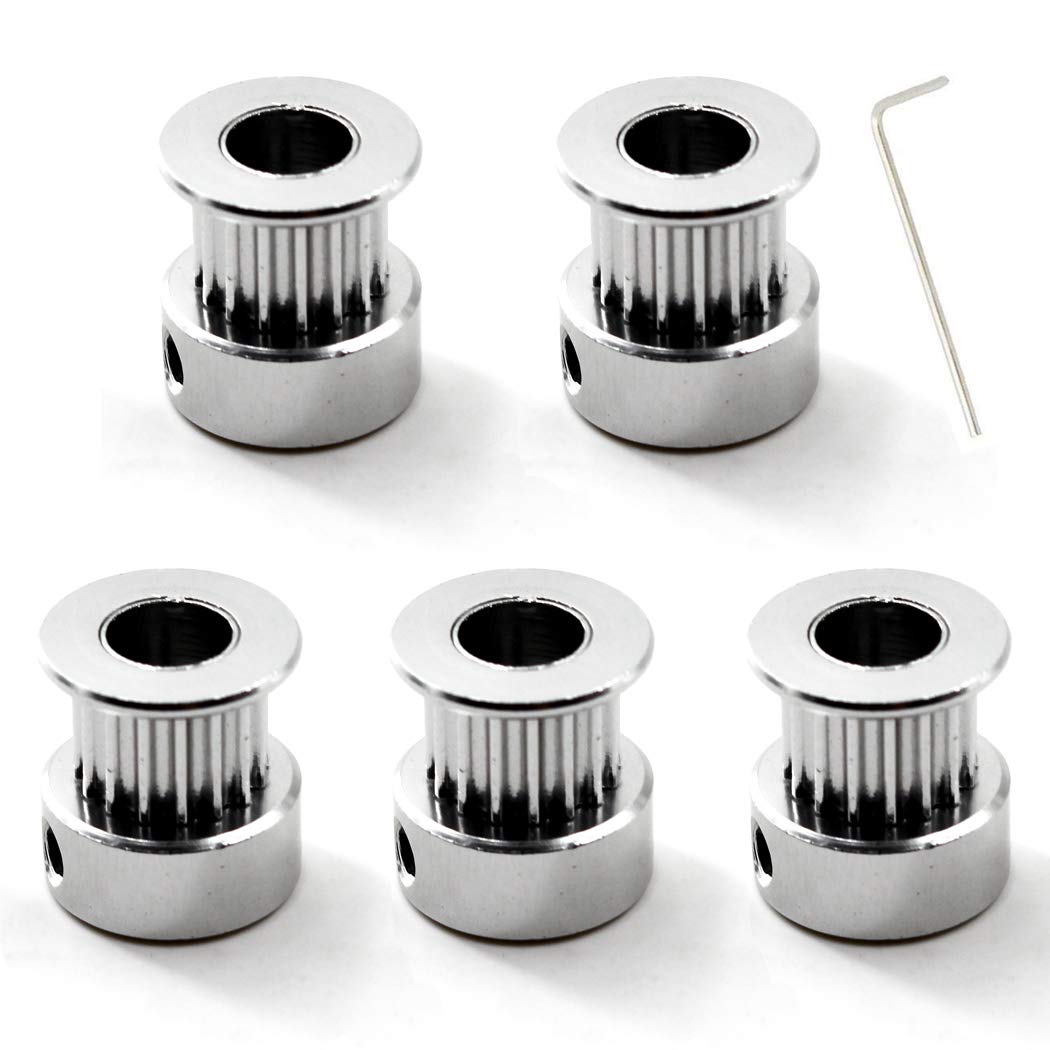 GT2 Aluminum Timing Belt Pulley kit 16 Teeth Bore 6mm and M2 Wrench for 3D Printer 6mm Width Timing Belt (Pack of 5pcs)