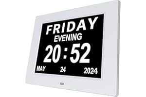 [2025 Newest] Digital Day Calendar Clocks 3 Medicine Reminders Extra Large 8 Inch Non-Abbreviated Day Date Month Dementia Sen