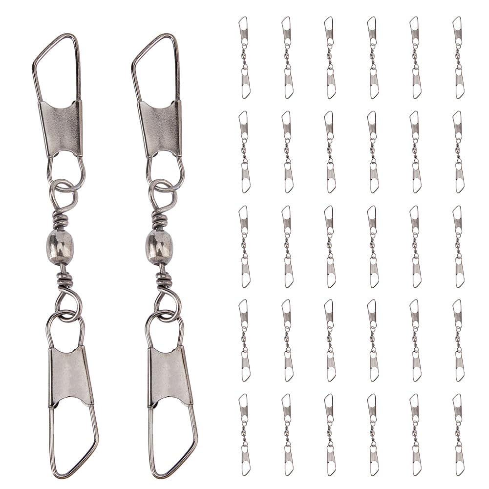 SUPERFINDINGS 30Pcs Double Snap Swivels Carbon Steel Fishing Rolling Bearing Connector Saltwater Connector Fishing Snap Swivels Fishing Tackle Fishing Accessories, 89mm