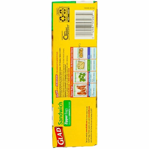 GLAD FOOD STORAGE ZIPPER SANDWICH BAGS 50 COUNT BOX (PACK OF 3)