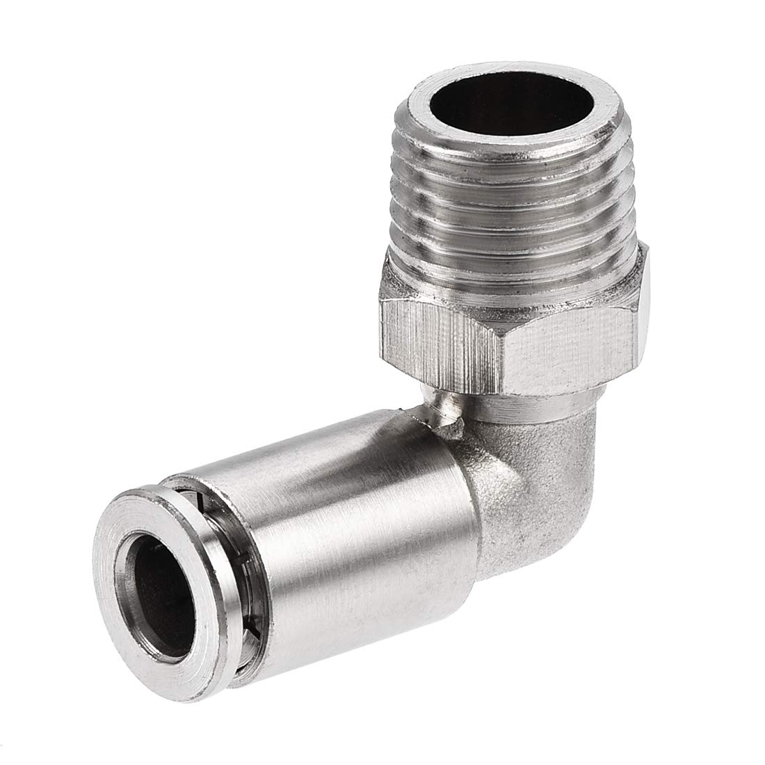sourcing map Push to Connect Tube Fitting 6mm Tube to 1/4PT Male Elbow L Shape