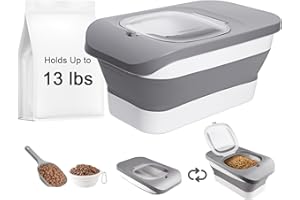 HOYTAMDAR 13 Lbs Dog Food Container, Collapsible Dog Food Storage Container with Airtight Lid, Cat Food Storage container Dry Food for Pets, Rice, Cereal, Silicone Pet Bowl and Dog Food Scoop