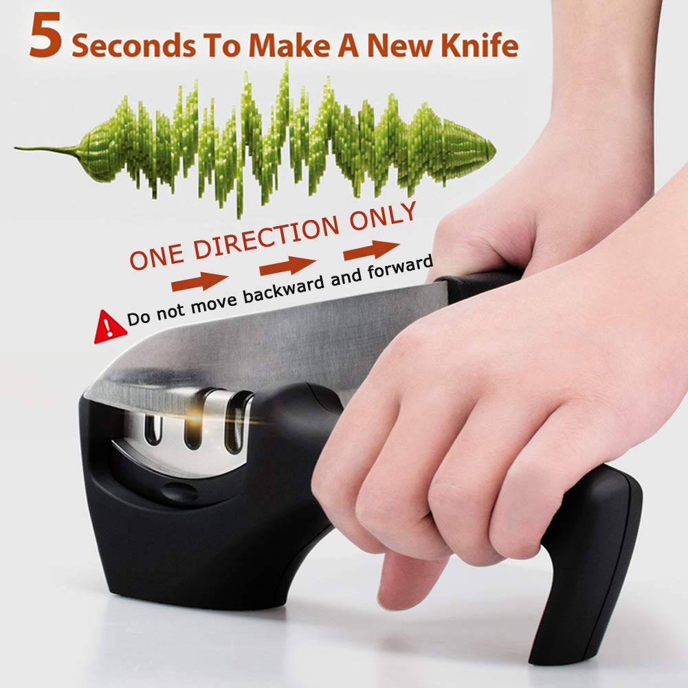 Knife Sharpener, Ceramic Knife Sharpening Stone Tungsten Steel Diamond Sharpener 3 Stage for Knives Kitchen Tools