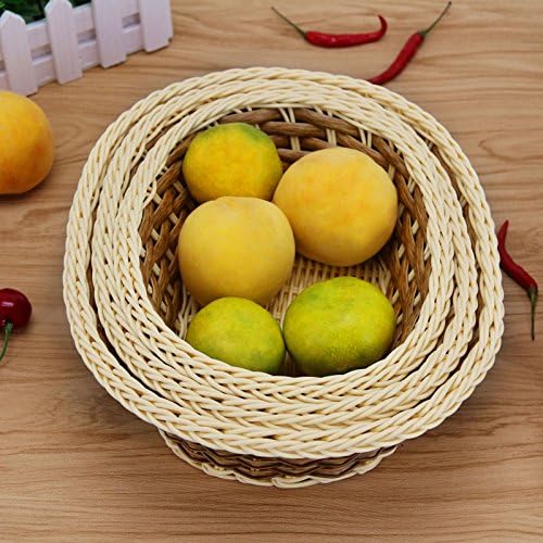 ANZYDEAL 3pcs Plastic Storage Basket Eco-friendly Handmade Inmitation Rattan Storage Basket Orgainizer For Kitchen Fruit Vegetable