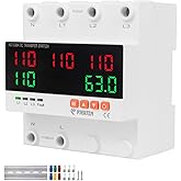 PJERJZN Automatic Transfer Switch - 110V/240V 63A Adjustable Circuit Breaker Overcurrent Overvoltage Undervoltage Protection Low Voltage Cutoff Between Utility Power Generator Inverter(4P 63A)