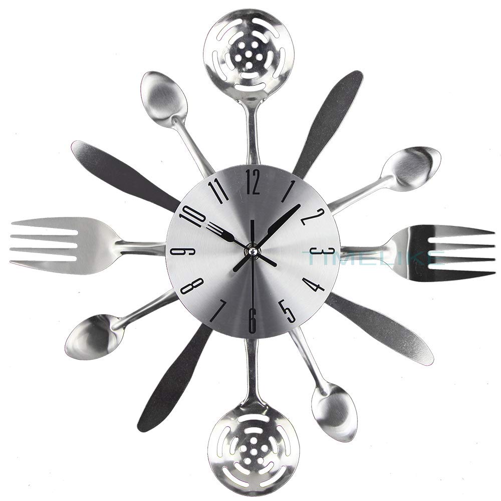 14" Kitchen Cutlery Wall Clock with Spoons Forks and Knife 3D Modern Wall Clock for Home Decor and Nice Gifts
