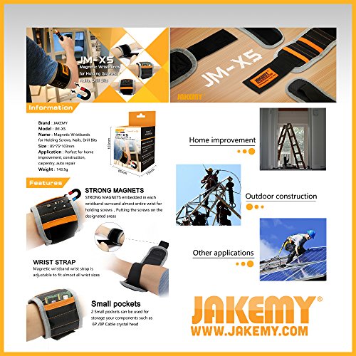 Stellar JAKEMY JM-X5 | 14.6 inch | Magnetic Wristband | 5 Strong Magnets 2 Pockets | Handyman Tool | Best DIY Gift - Thumbnail 3