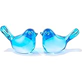 Qianwei 2PCS Crystal Bird Figurine Collectible - Handmade Blown Glass Birds Animals Figurines Crystal Office Desk Table Home Decor Paperweight (2pcs Sky Blue)