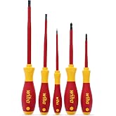Wiha 32091 Insulated Screwdriver Set, 5-Piece 1000V Electrician Tool Kit | 1000V VDE certified, tested to 10,000 volts, SoftFinish cushion grip, black oxide tips, made in Germany