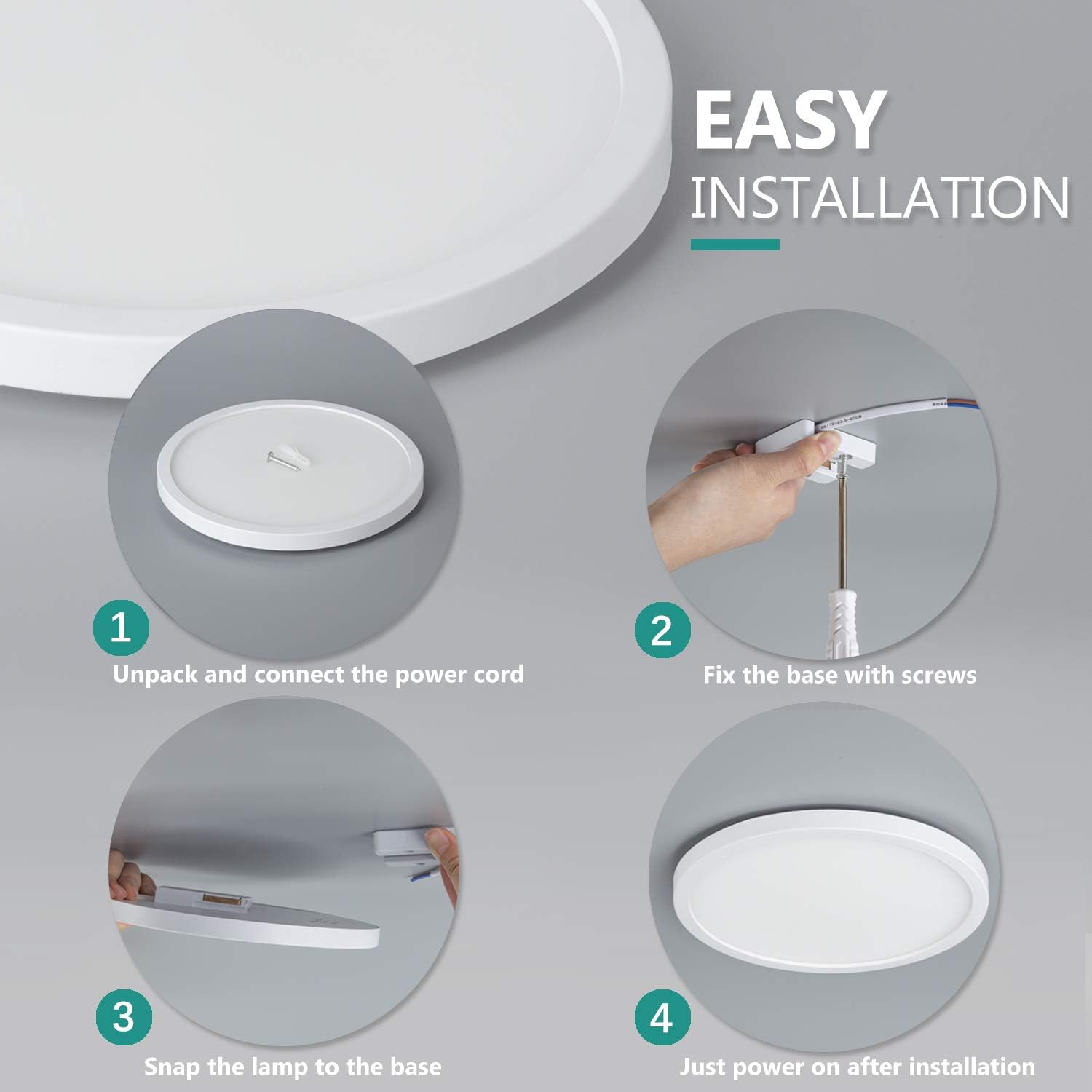 Combuh Ceiling Light 24W 9 Inch Round Flush Mount LED Close to Ceiling Lamp Fixture Warm White 3000K for Kitchen Hallway Balcony Stairwell Not-dimmable - - 