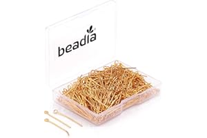 BEADIA Open Eye Pins Gold Head Pins for DIY Jewelry Making 30mm 300pcs