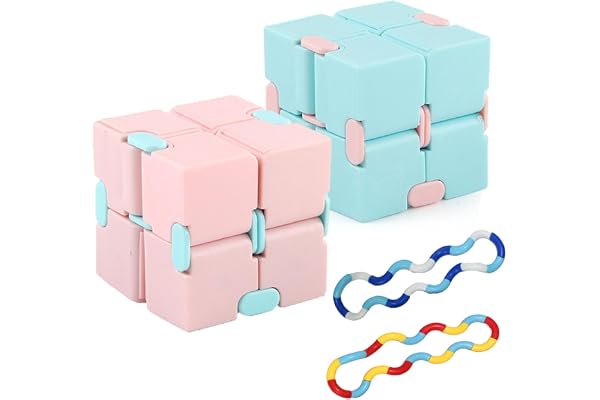 Infinity Cube, Desk Stress Relief Prop for Office Travel, Sensory Flip Cube | 2 Pack Infinity Cube ,2 Multicolor Twisty ,Gift